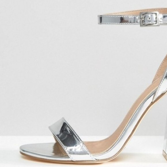 NEW! Luxe Aesthetic Silver ASOS Wedges Block High Heels Stripes 8 London Fashion - Picture 6 of 9